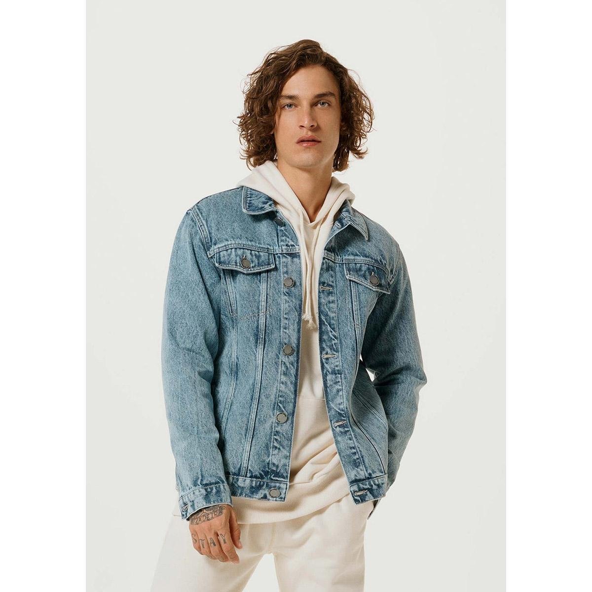 Jaqueta Jeans Trucker Com Lavanderia - Azul Menor preço em Jaqueta Jeans Trucker Com Lavanderia - Azul
