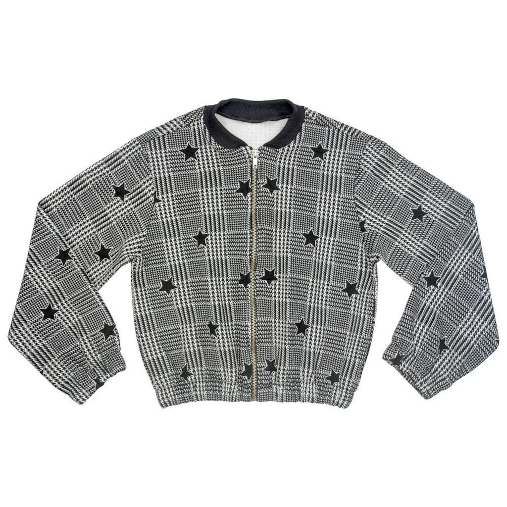 Jaqueta Juvenil Look Jeans Bomber Tweed Preto - UNICA - 6