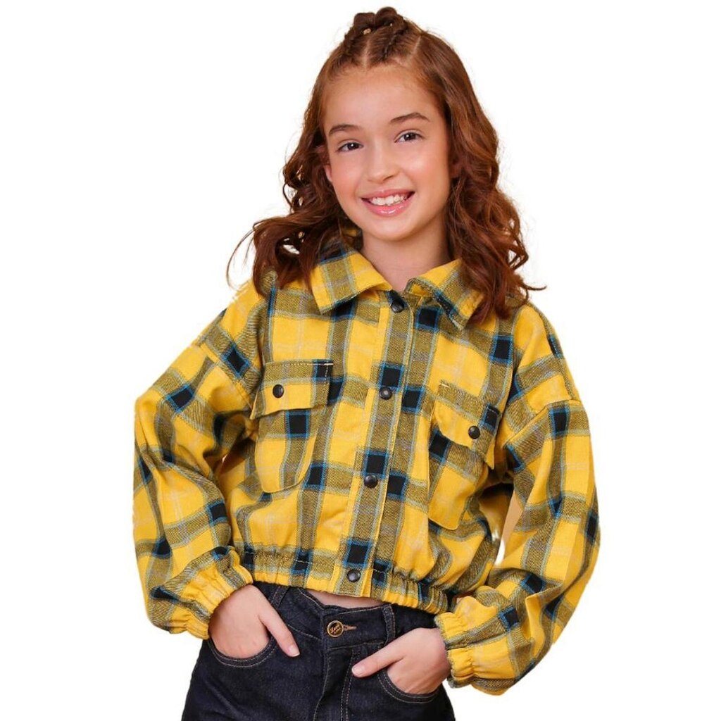 Jaqueta Juvenil Look Jeans Flanela Xadrez Amarelo - 8 - UNICA