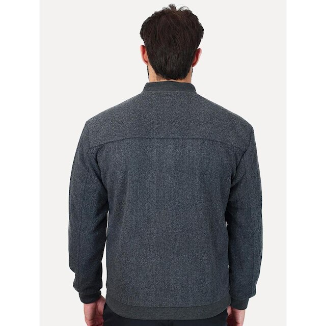 Jaqueta K&J Black Masculina Flanelada Bomber Cool Wool Cinza Escuro Mescla JQ.02.009J 00006