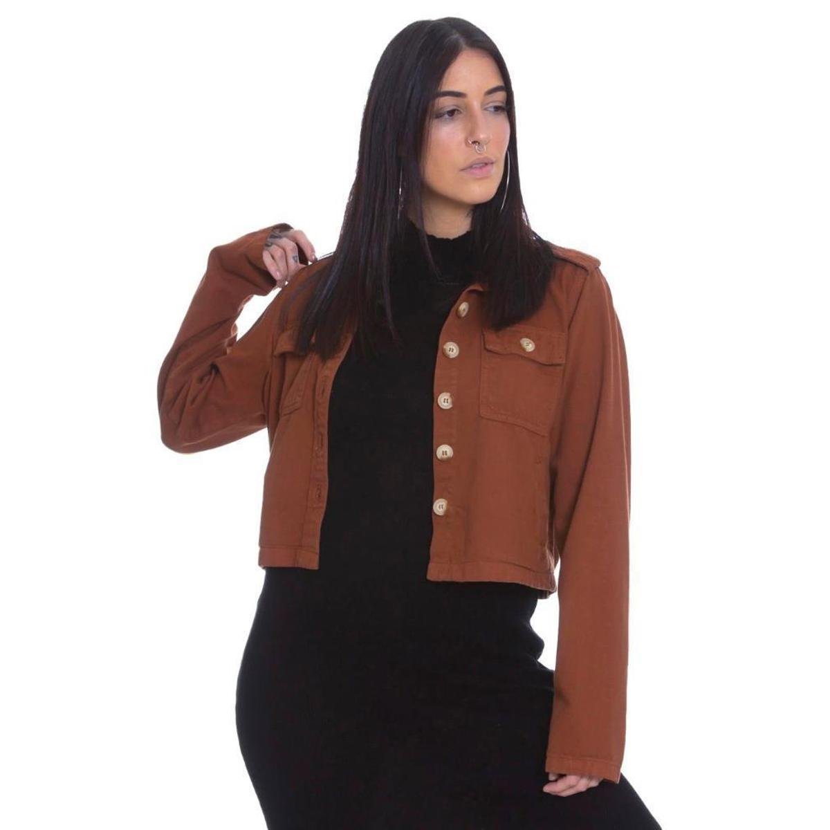 Jaqueta Le Julie Sarja Feminina - Caramelo Menor preço em Jaqueta Le Julie Sarja Feminina - Caramelo
