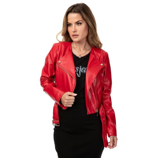 Jaqueta LS Renna Cropped Moto Reckless Red Mult Feminina - Vermelho