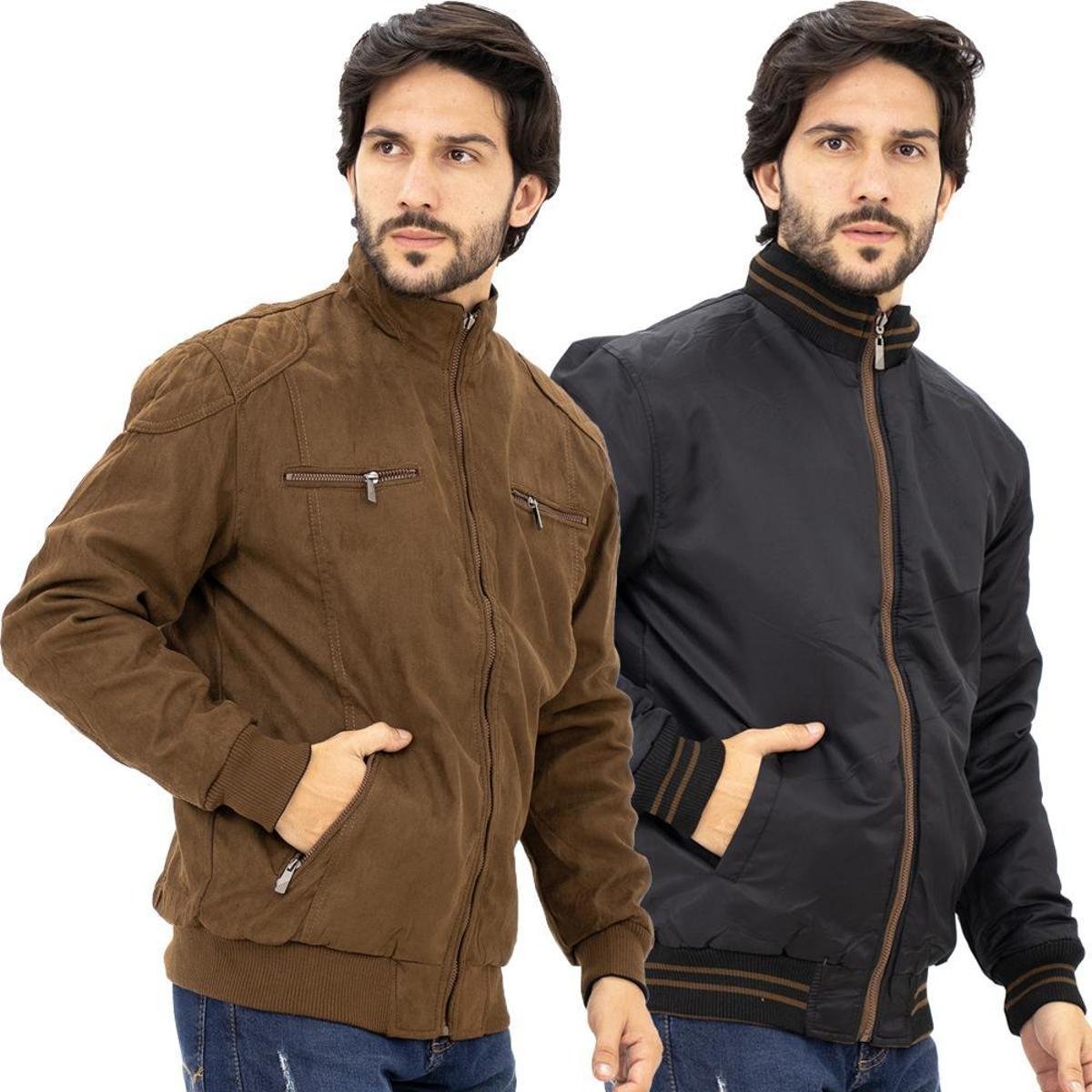 Jaqueta Masculina Bomber Camurça Dupla Face Com Bolsos Lisa - Marrom Menor preço em Jaqueta Masculina Bomber Camurça Dupla Face Com Bolsos Lisa - Marrom