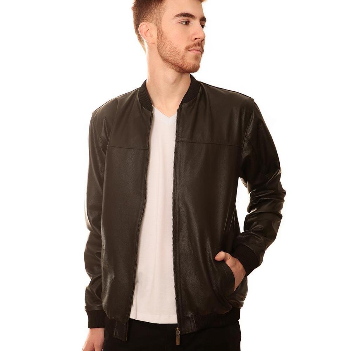 Jaqueta Masculina de Couro Bomber Aviador Menor preço em Jaqueta Masculina de Couro Bomber Aviador