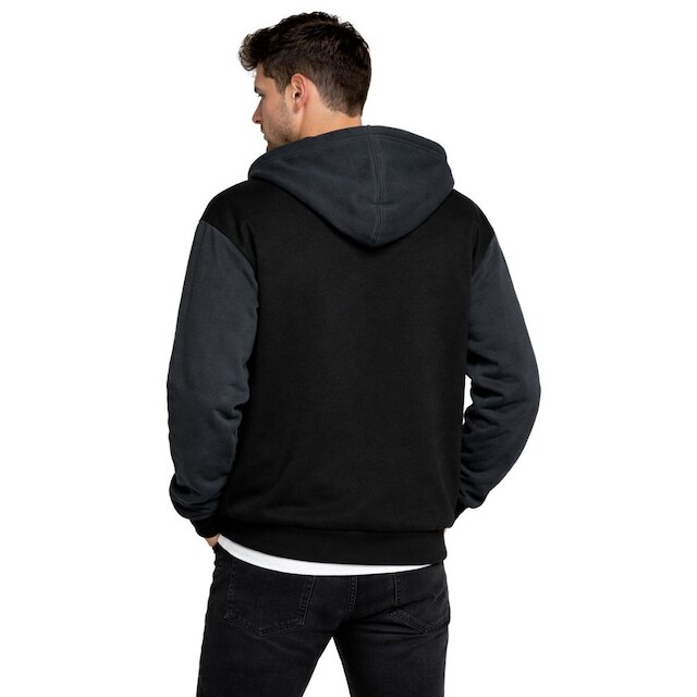 Jaqueta Masculina de Moletom Flanelado com Zíper Frontal Capuz e Bolso Amplo