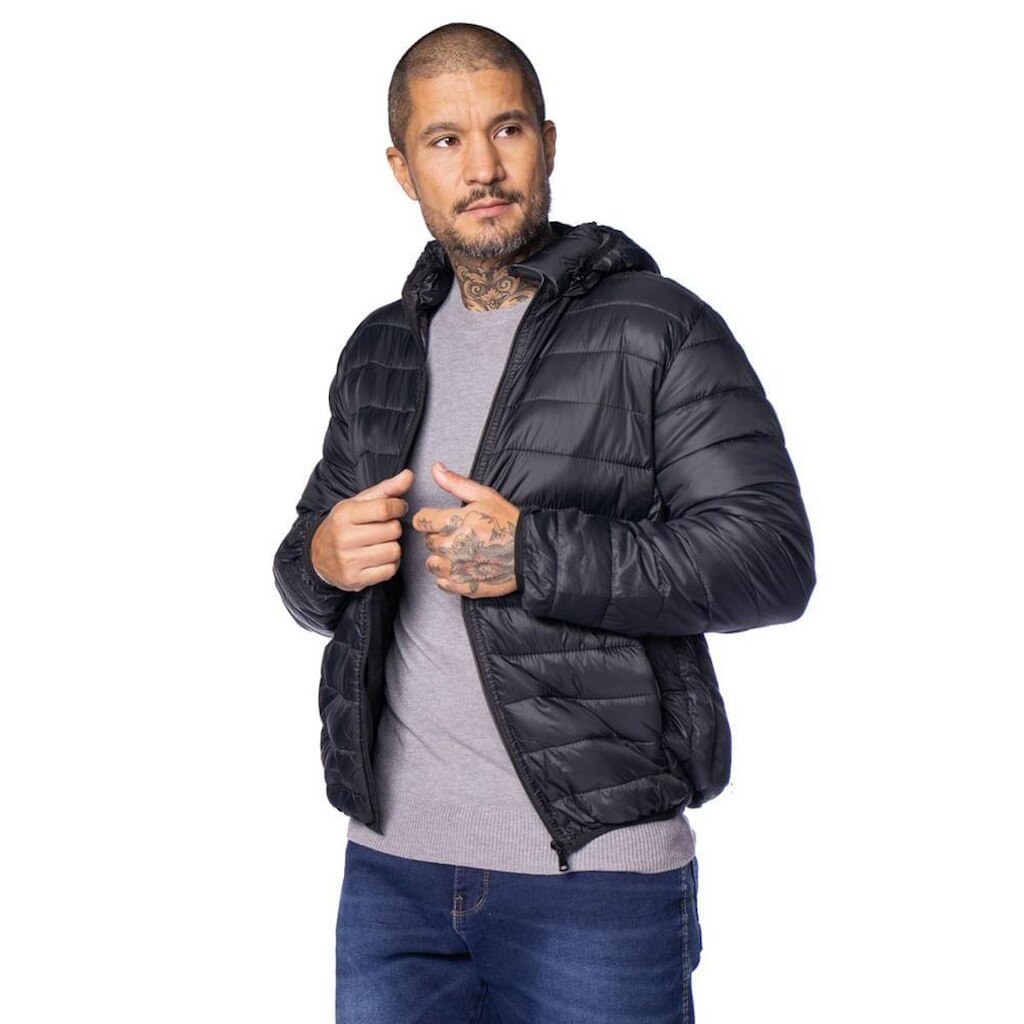 Jaqueta Masculina Janamor Puffer Zíper Invisível Preto