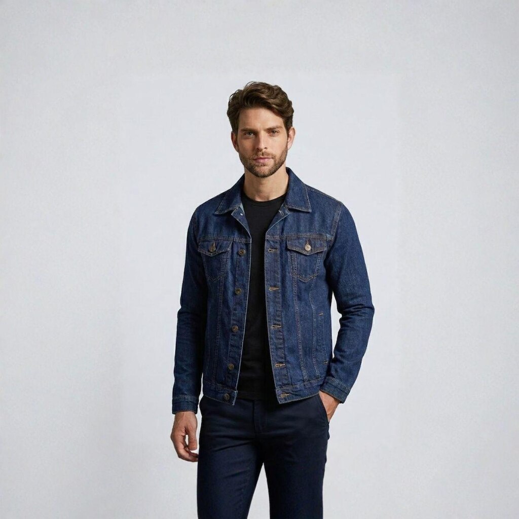 Jaqueta Masculina Jeans Azul Escuro com Bolsos Externo e Interno Básica Premium 100% Algodão