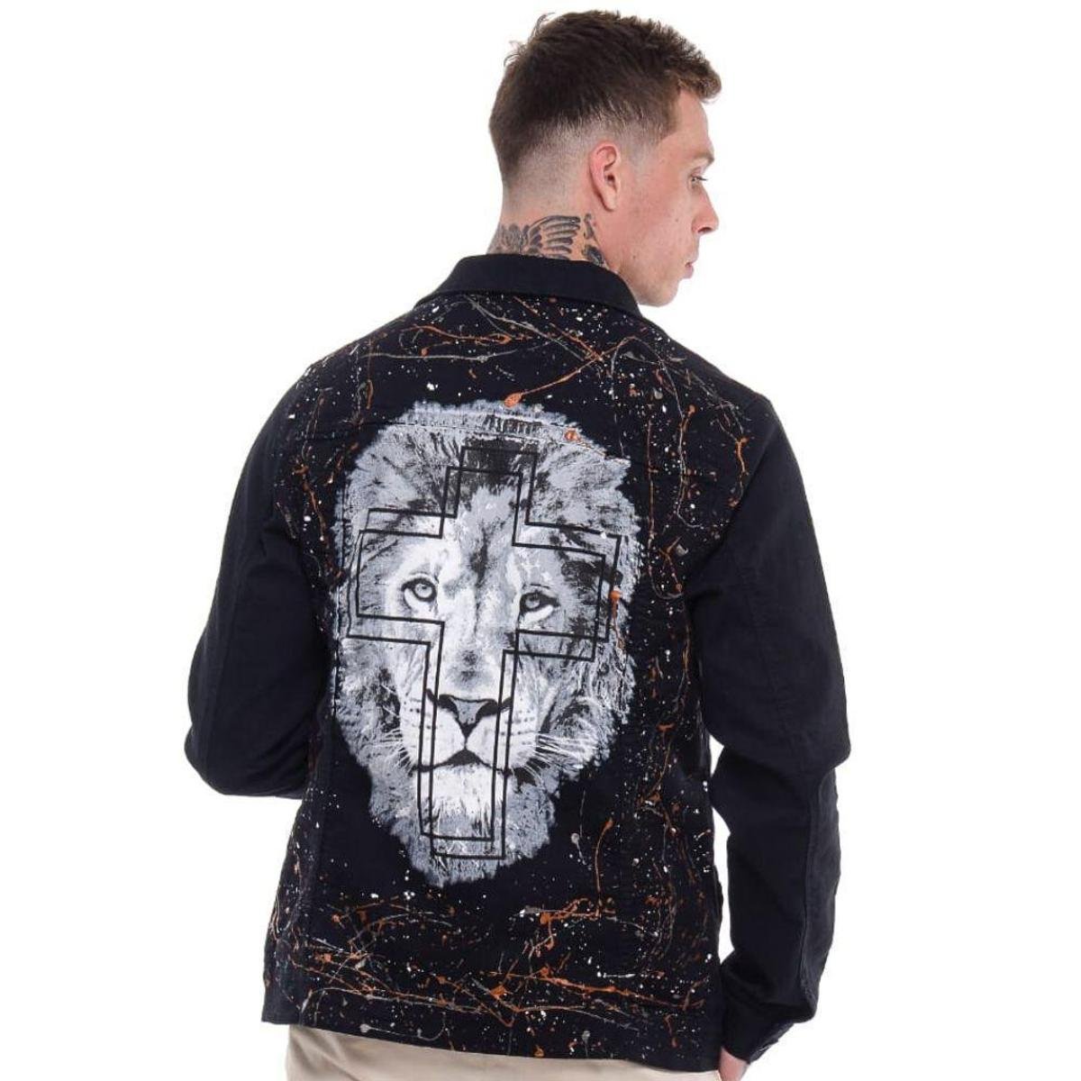 Estampada Casaco Jeans Leão Jaqueta Jeans Personalizada Masculina