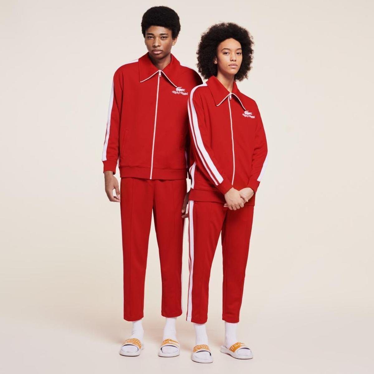 Jaqueta masculina Lacoste x Ricky Regal em piqué com faixas