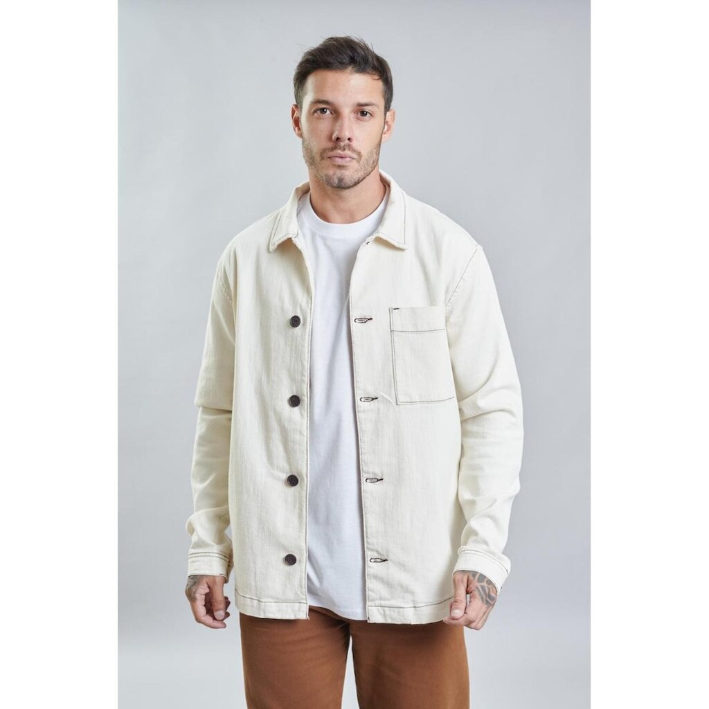 Jaqueta Masculina Parka Off-White com Bolso Dialogo Jeans