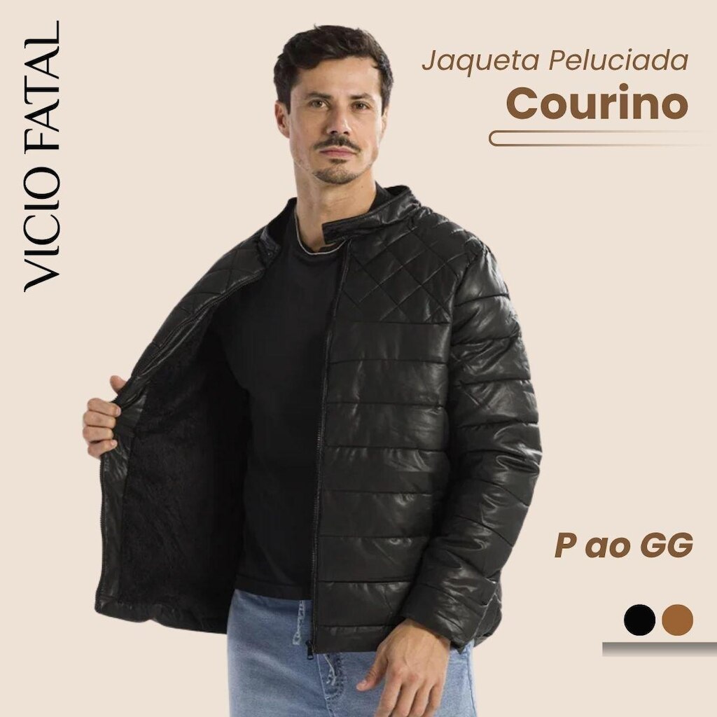Jaqueta Masculina PU Sintético Sem Capuz Clássica Motoqueiro Impermeável