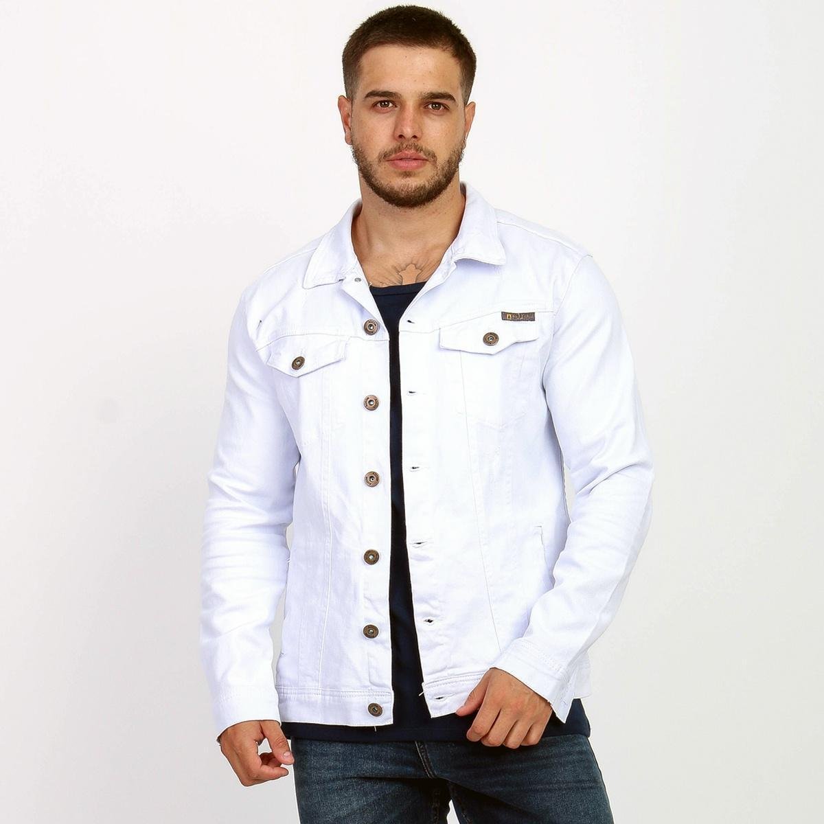 Jaqueta Masculina Sarja Branca Destroyed Jeans Slim Masculina Austin Club Menor preço em Jaqueta Masculina Sarja Branca Destroyed Jeans Slim Masculina Austin Club