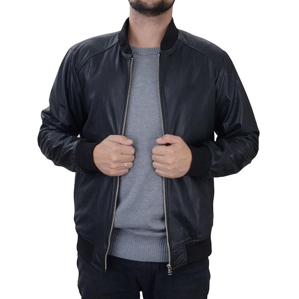 Jaqueta Masculina Spirito Santo Leather Bomber Couro Preta - 116207
