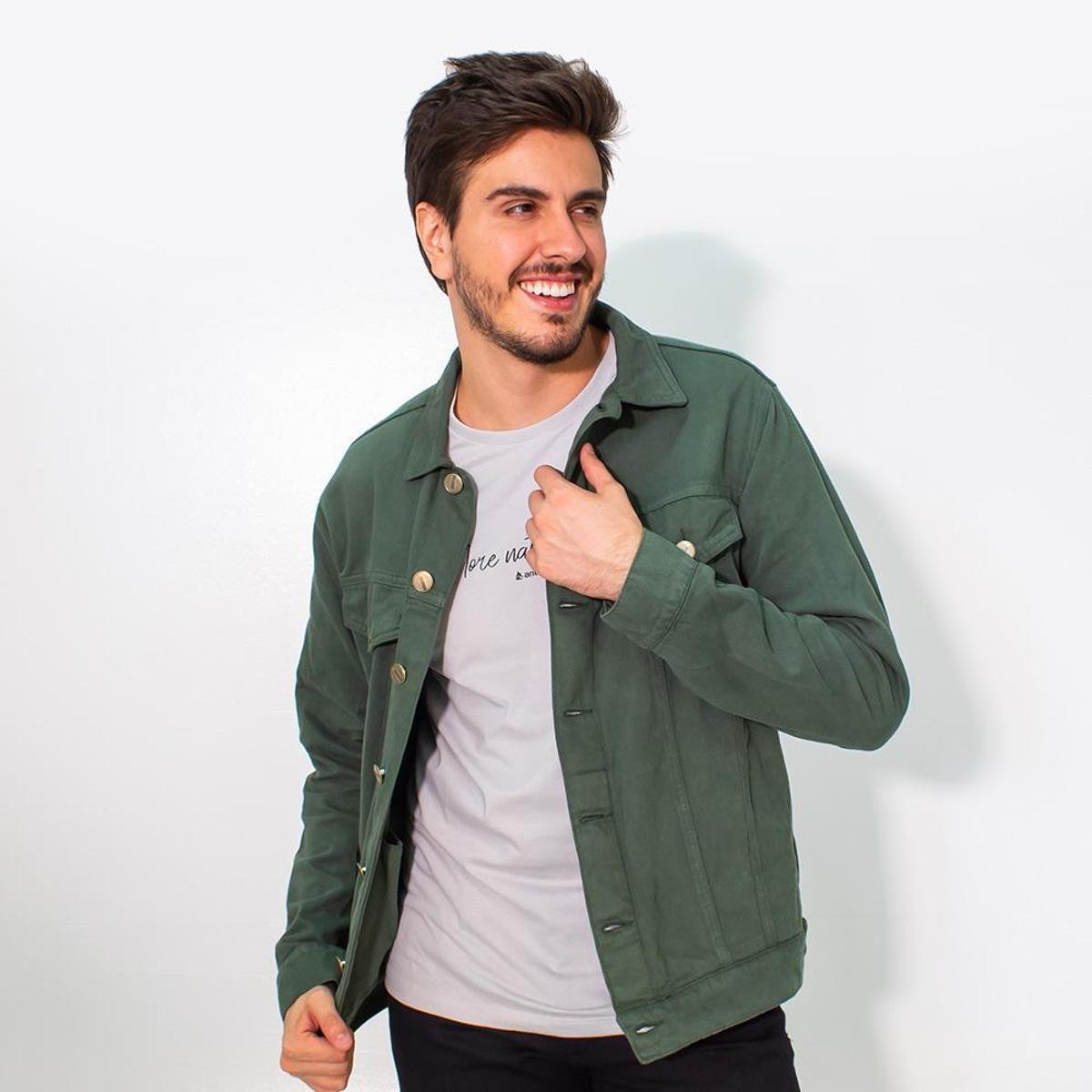 Jaqueta Masculina Tradicional Sarja Verde Caqui Anticorpus - Verde escuro Menor preço em Jaqueta Masculina Tradicional Sarja Verde Caqui Anticorpus - Verde escuro