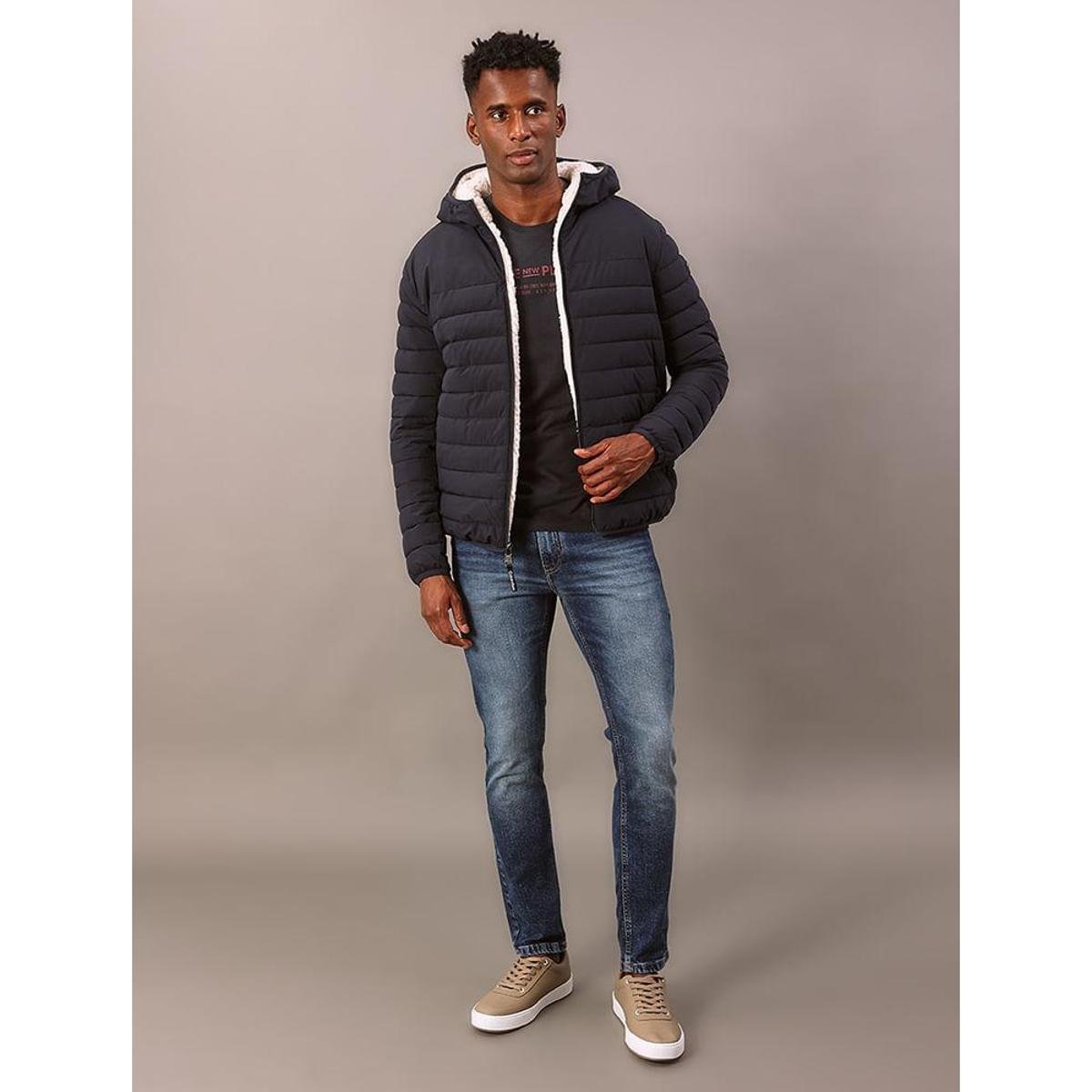 Jaqueta Matelassê Sherpa Capuz Calvin Klein Jeans - Marinho Menor preço em Jaqueta Matelassê Sherpa Capuz Calvin Klein Jeans - Marinho