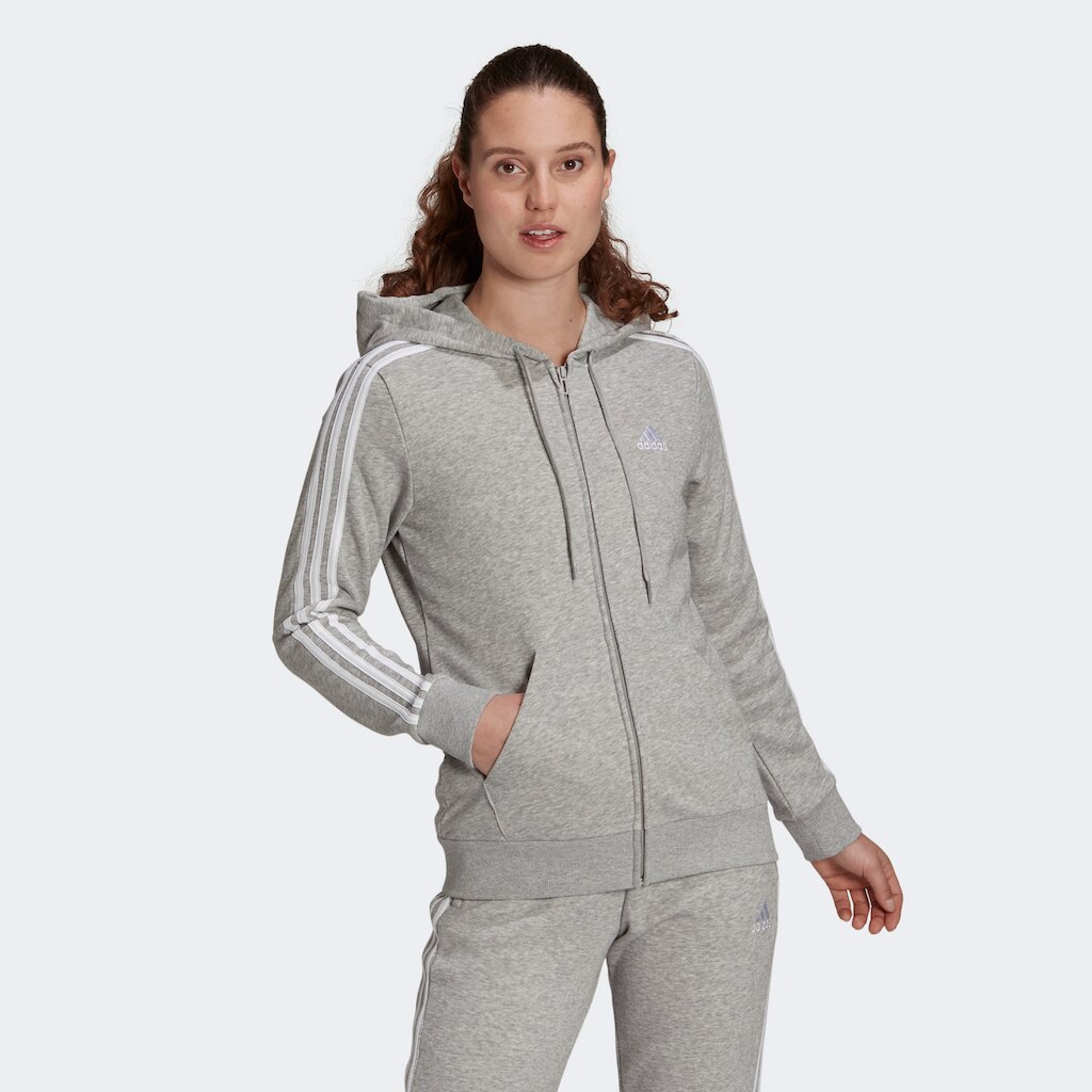 Jaqueta Moletom Adidas Capuz Zíper Essentials 3 Stripes Feminina