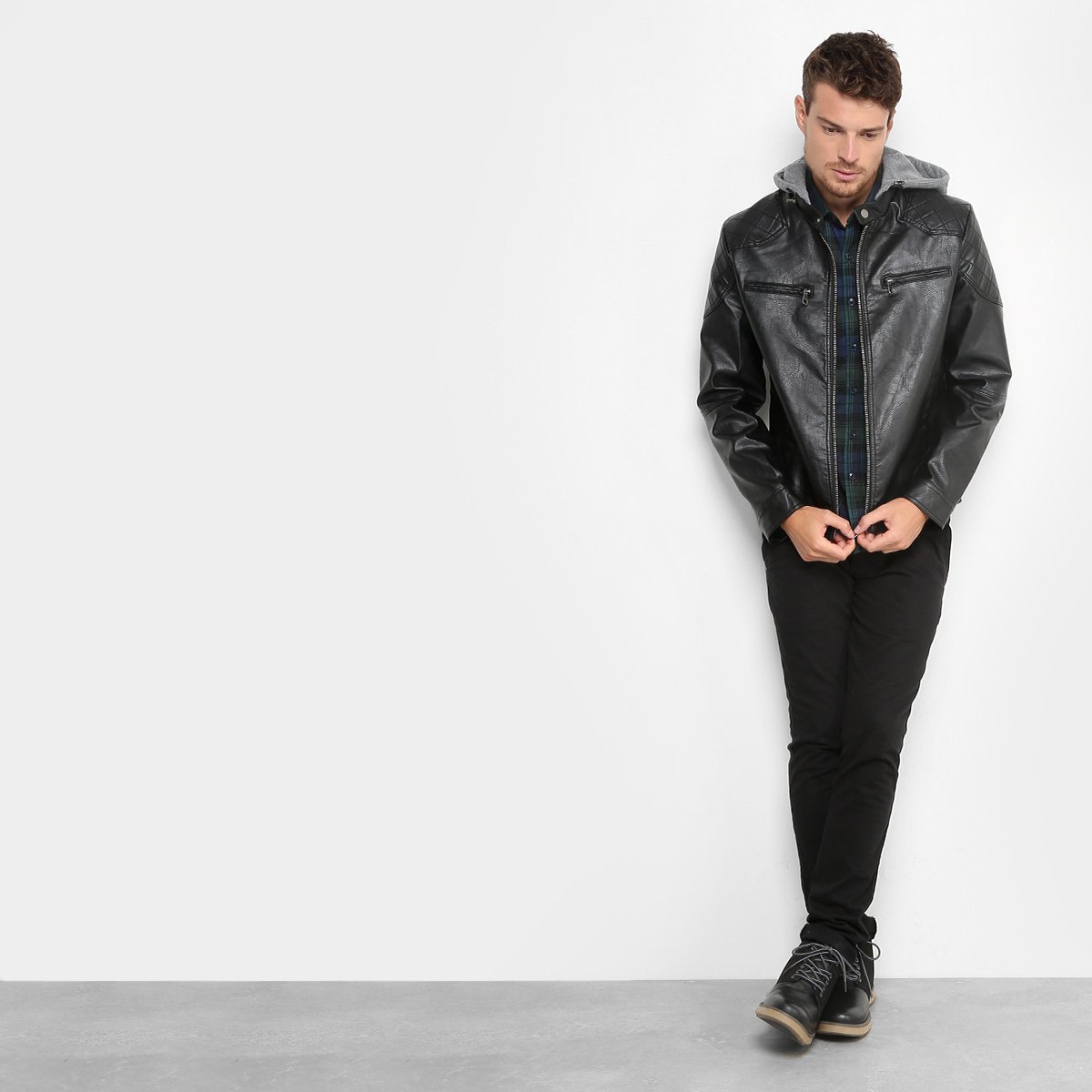 moletom com capuz leather jacket combo