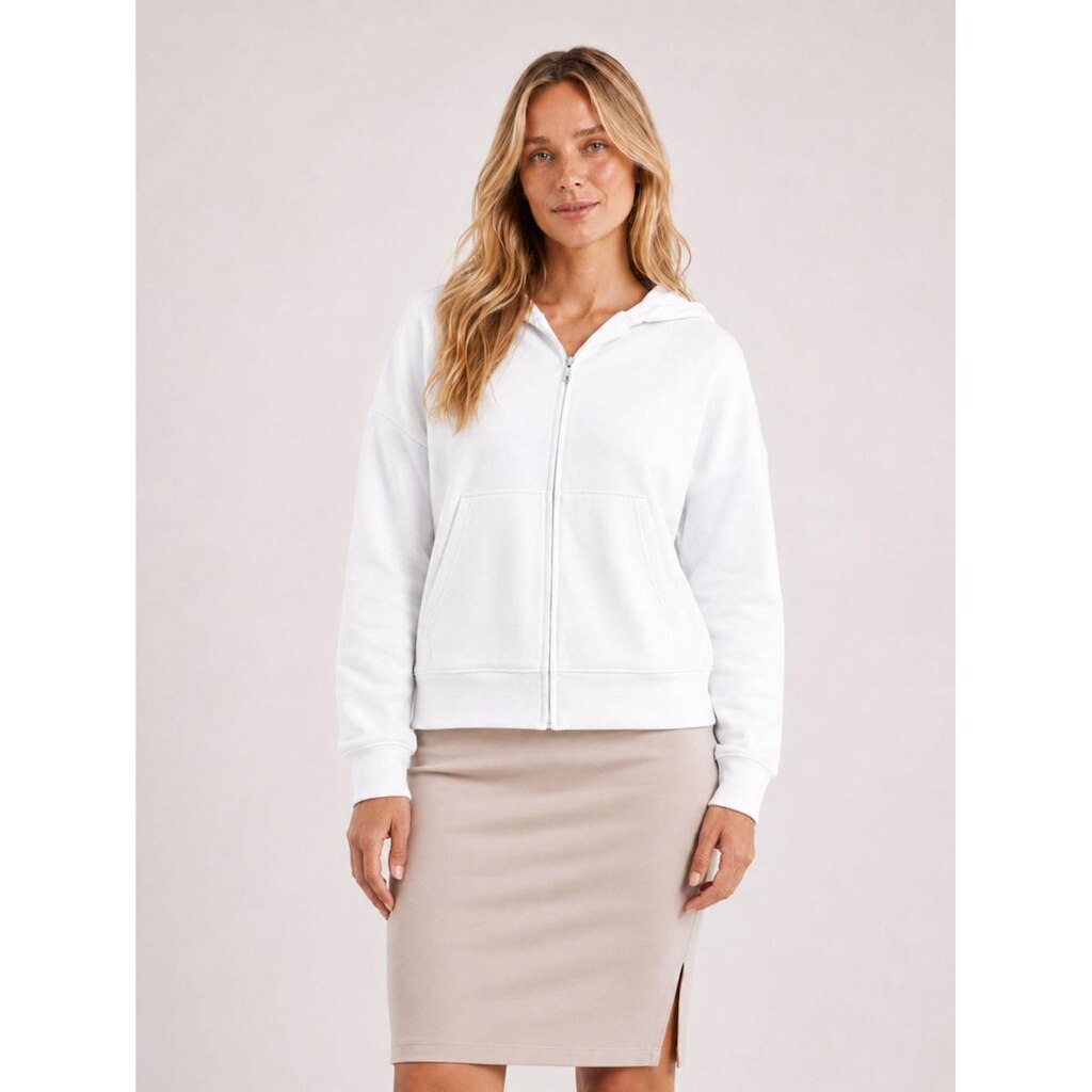 Jaqueta Moletom feminina Cropped Flow Aveloz com zíper e Capuz Branco