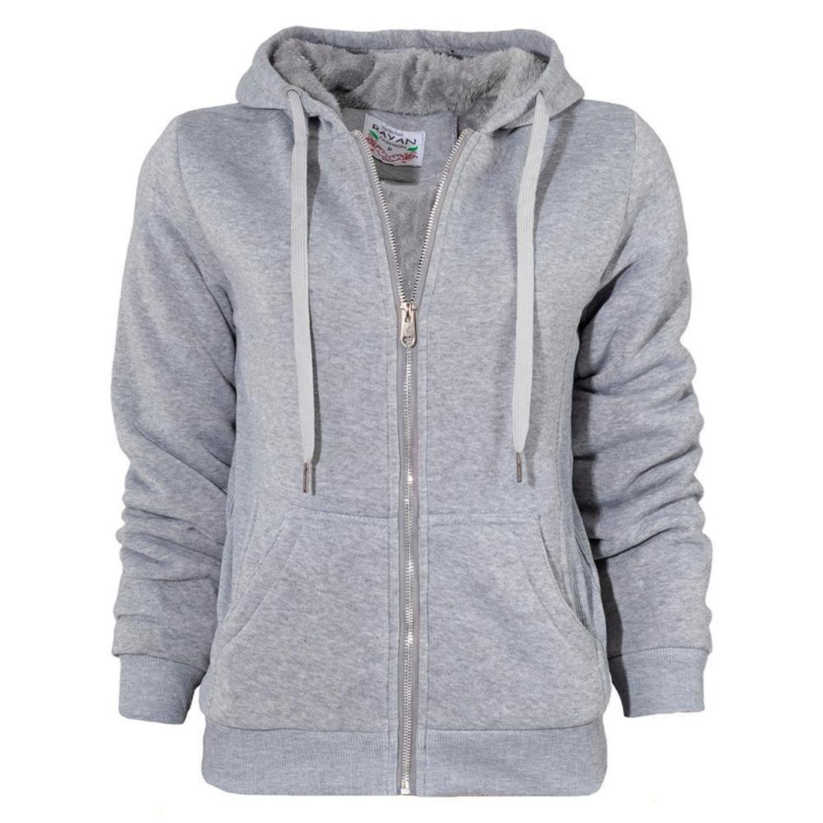 Jaqueta Moletom Feminina Forro peluciado interno - Cinza Menor preço em Jaqueta Moletom Feminina Forro peluciado interno - Cinza