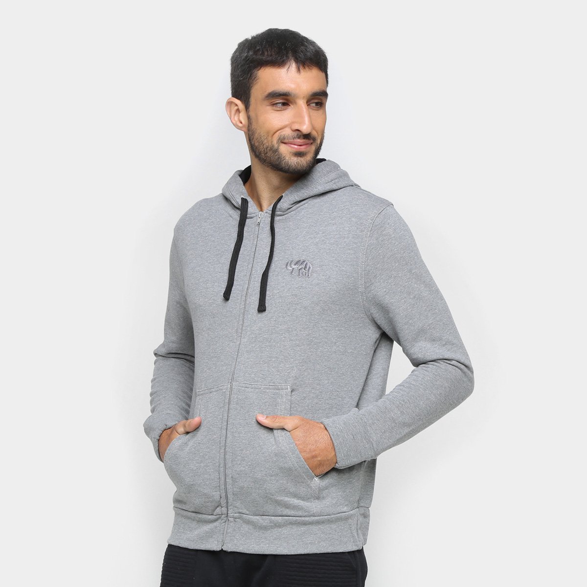 Jaqueta Moletom Gajang Básica Bordado Com Capuz Masculina - Chumbo Menor preço em Jaqueta Moletom Gajang Básica Bordado Com Capuz Masculina - Chumbo