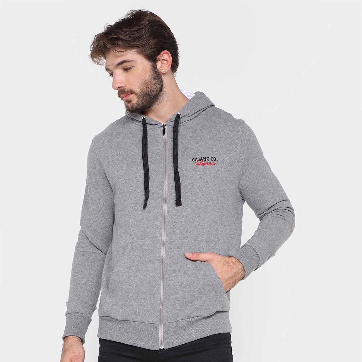 Jaqueta Moletom Gajang Básica Com Capuz Masculina - Mescla Menor preço em Jaqueta Moletom Gajang Básica Com Capuz Masculina - Mescla