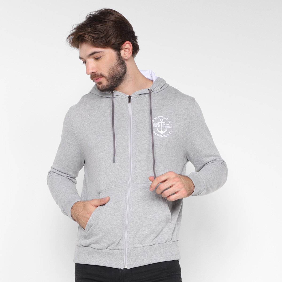 Jaqueta Moletom Gajang Básico Com Capuz Masculina - Mescla Menor preço em Jaqueta Moletom Gajang Básico Com Capuz Masculina - Mescla