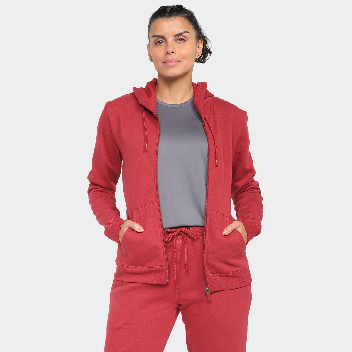 Jaqueta Moletom Gonew Básico Feminina - Vinho Menor preço em Jaqueta Moletom Gonew Básico Feminina - Vinho