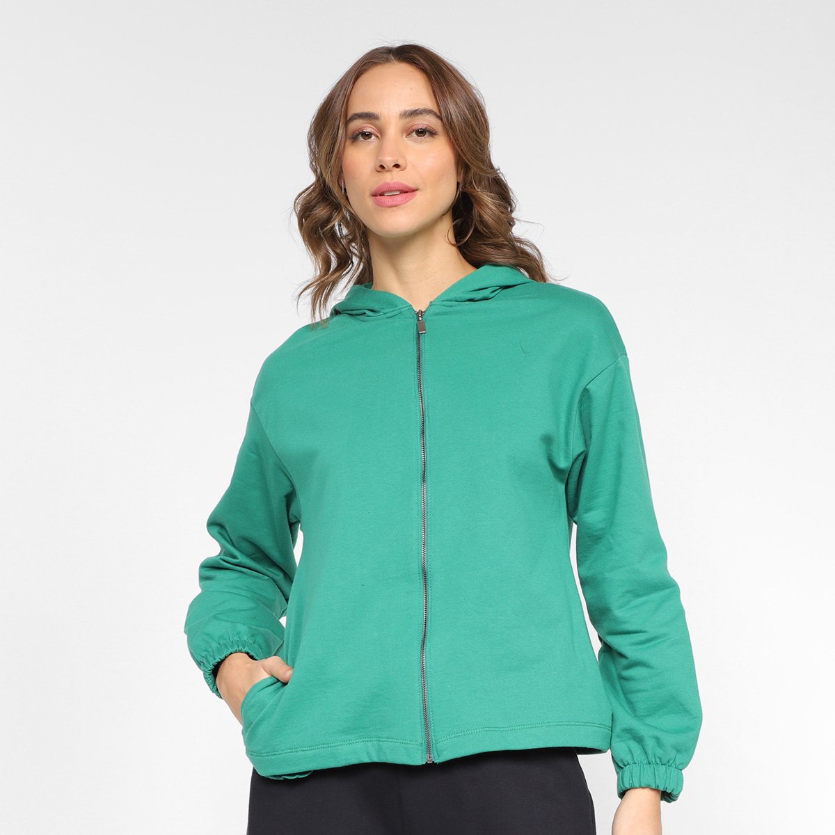 Jaqueta Moletom Hering Básica Com Capuz Feminina - Verde Menor preço em Jaqueta Moletom Hering Básica Com Capuz Feminina - Verde