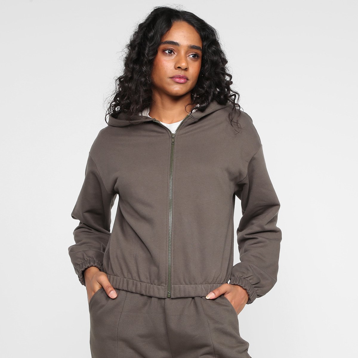 Jaqueta Moletom Hering Com Capuz Feminina - Cinza Menor preço em Jaqueta Moletom Hering Com Capuz Feminina - Cinza