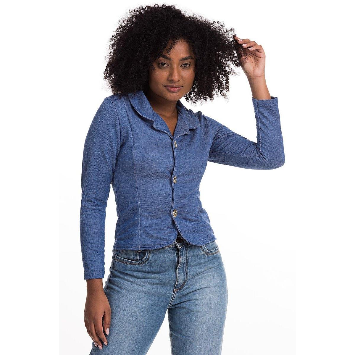Jaqueta Moletom Jeans Feminino Wind Life - Azul Menor preço em Jaqueta Moletom Jeans Feminino Wind Life - Azul