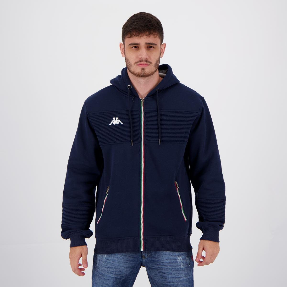 Jaqueta Moletom Kappa Authentic Marinho - Azul Menor preço em Jaqueta Moletom Kappa Authentic Marinho - Azul