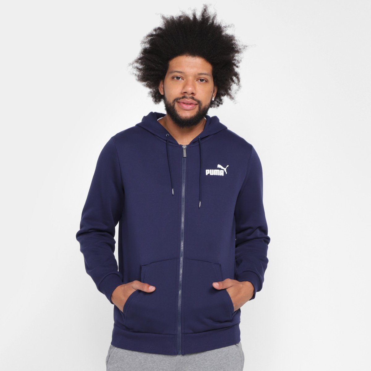 Jaqueta Moletom Puma Small Logo c/ Capuz Masculina - Azul Escuro Menor preço em Jaqueta Moletom Puma Small Logo c/ Capuz Masculina - Azul Escuro
