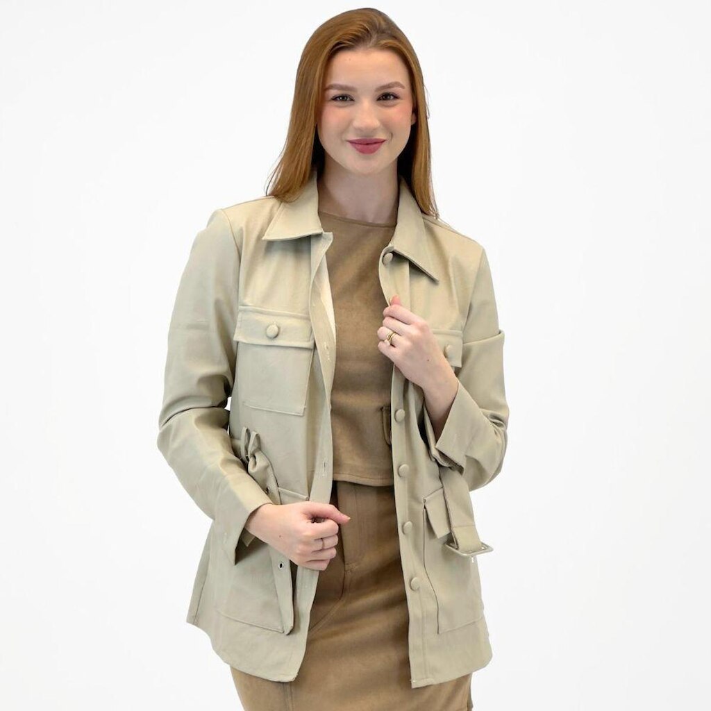Jaqueta Pacific Blue em P.u com Cinto Feminina