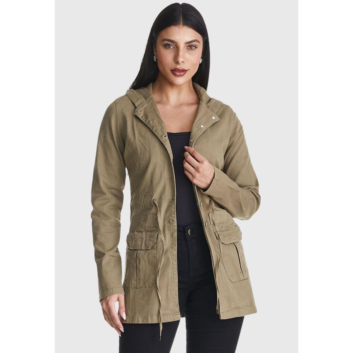 Jaqueta Parka Feminina HNO Com Capuz Caqui Menor preço em Jaqueta Parka Feminina HNO Com Capuz Caqui