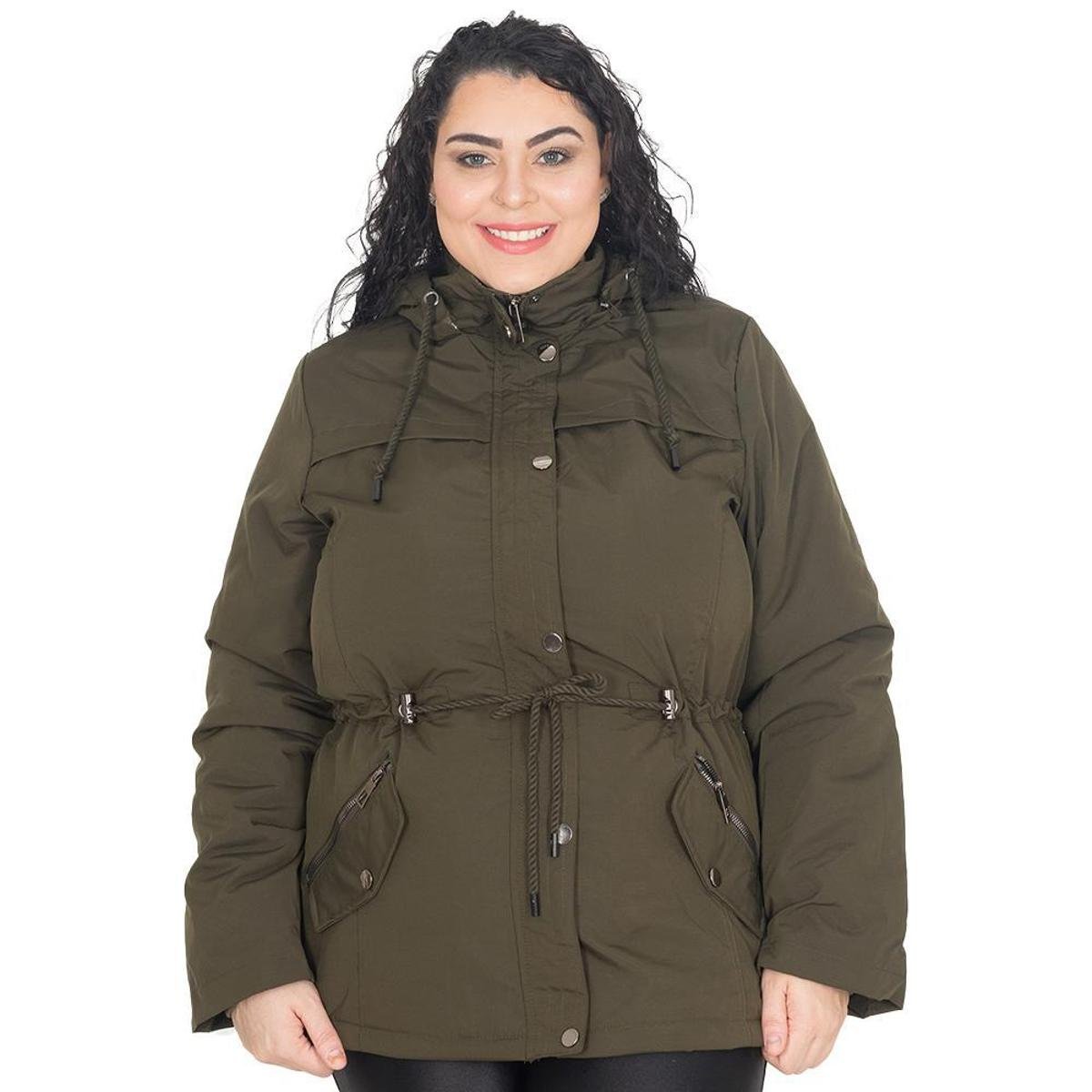Jaqueta Parka Feminina Nylon Plus Size Peluciada Capuz - Verde | Zattini