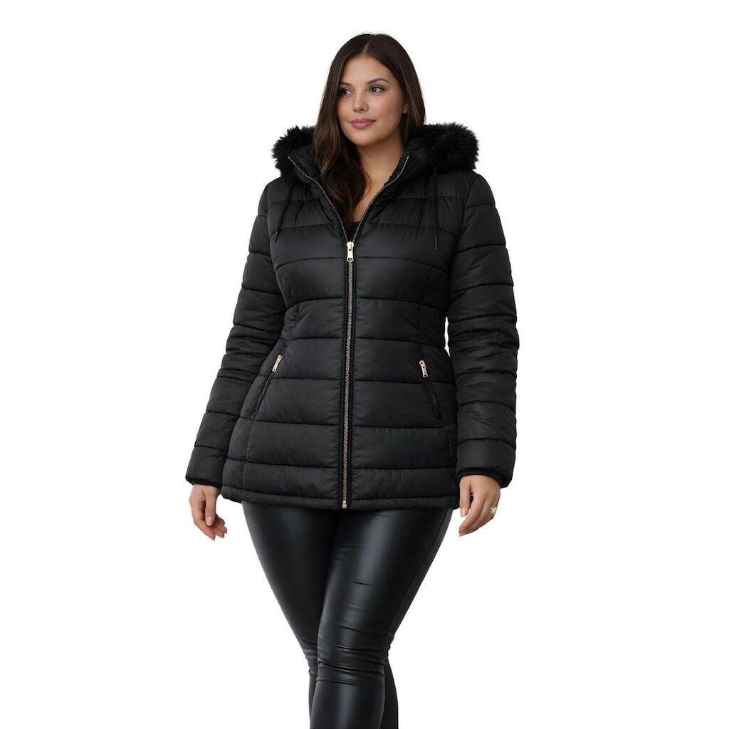 Jaqueta ParKa Feminina Plus Size Dupla Face Nylon e Peluciada Preto
