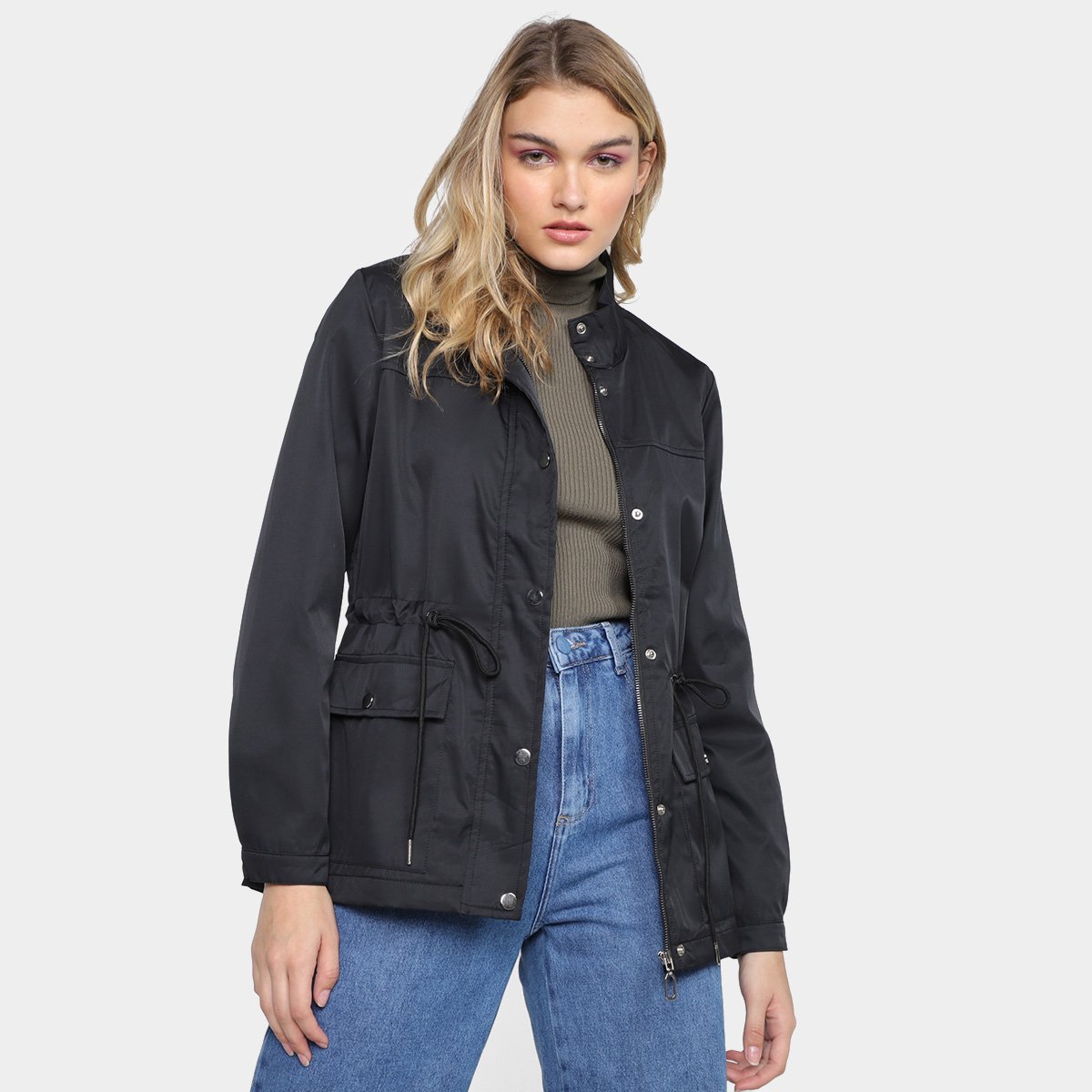 Jaqueta Parka Proxy Corta-Vento Acinturada Feminina - Preto Menor preço em Jaqueta Parka Proxy Corta-Vento Acinturada Feminina - Preto
