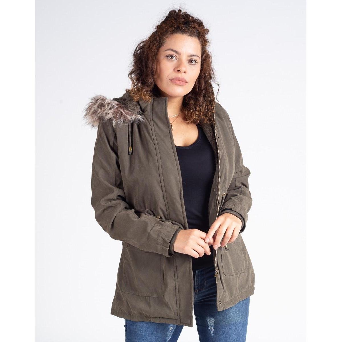 Jaqueta Parka Sarja Feminina Capuz Removível - Verde Militar Menor preço em Jaqueta Parka Sarja Feminina Capuz Removível - Verde Militar