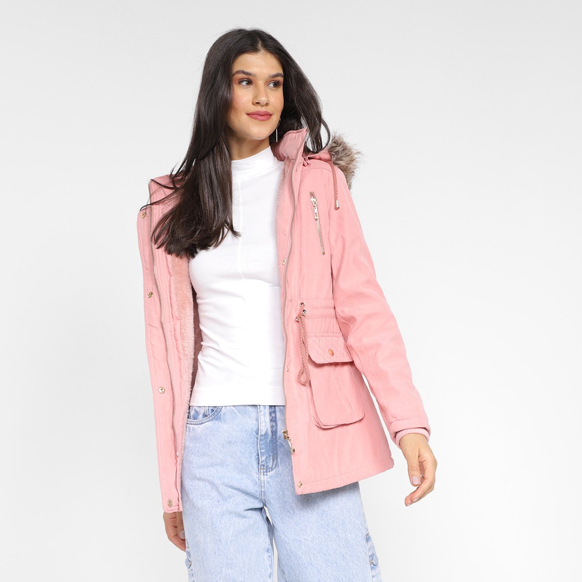 Jaqueta Parka The Style Box Forrada Capuz Feminina - Rosa Menor preço em Jaqueta Parka The Style Box Forrada Capuz Feminina - Rosa