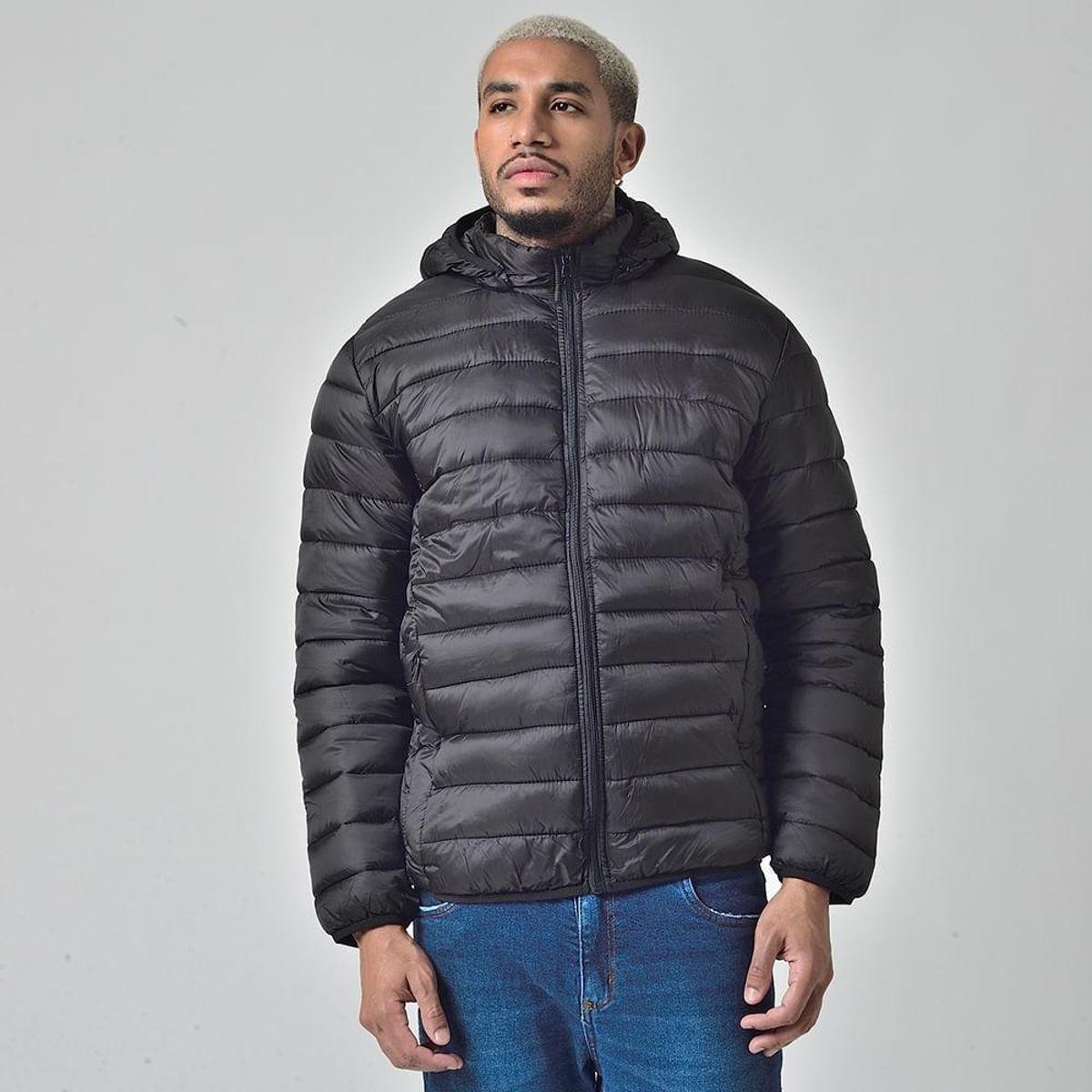 Jaqueta Puffer Acolchoada Masculina Com Capuz Removível Preto Emporio Alex