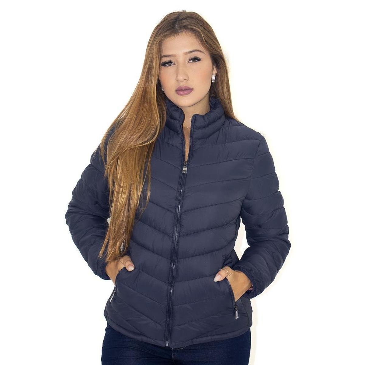 Jaqueta Puffer com Elástico Lateral Feminina Facinelli Marinho - Azul Menor preço em Jaqueta Puffer com Elástico Lateral Feminina Facinelli Marinho - Azul