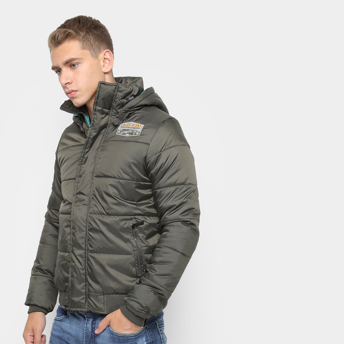 Jaqueta Puffer Fatal Capuz Masculina - Verde escuro Menor preço em Jaqueta Puffer Fatal Capuz Masculina - Verde escuro