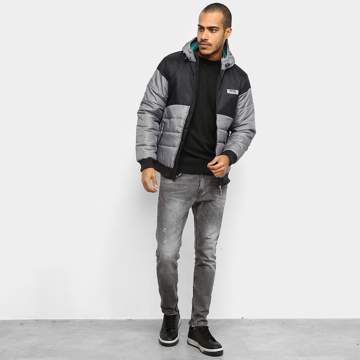 jaqueta puffer com capuz masculina