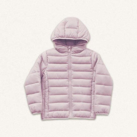 Jaqueta Puffer Infantil Menina Com Capuz Lilás- Fakini