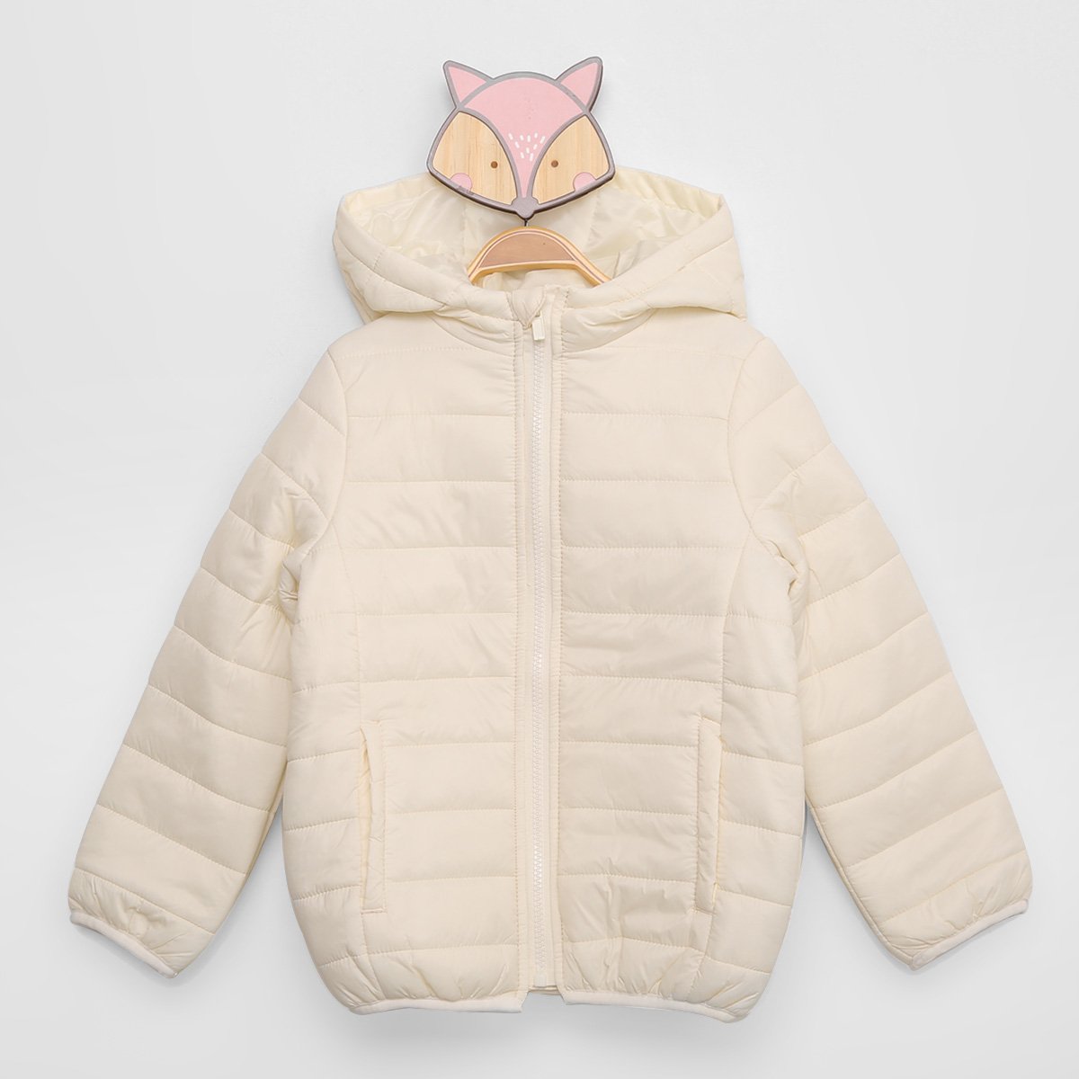 Jaqueta Puffer Kyly Básica com Capuz Menina - Off White Menor preço em Jaqueta Puffer Kyly Básica com Capuz Menina - Off White