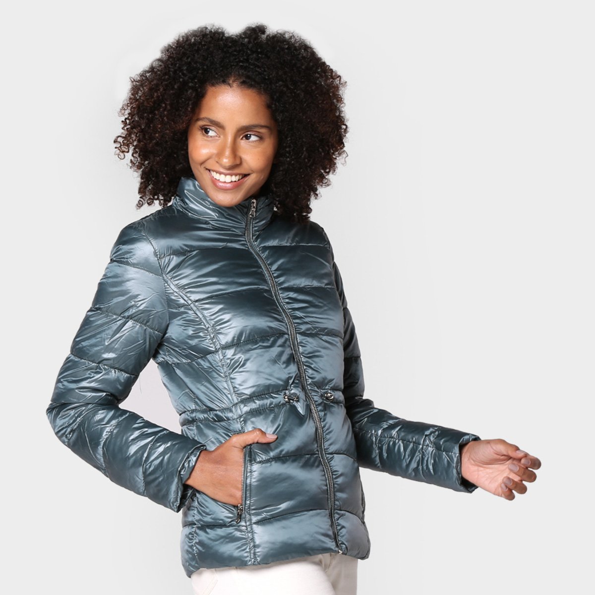 Jaqueta Puffer Miose Metalizada Nylon Feminina - Verde Menor preço em Jaqueta Puffer Miose Metalizada Nylon Feminina - Verde