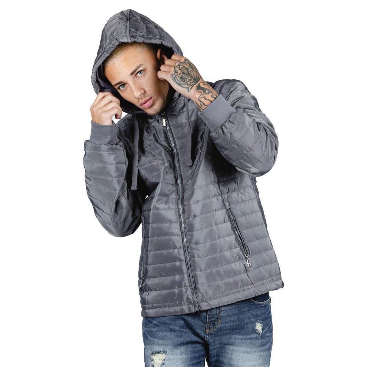 Jaqueta Puffer RockeSoda Masculina Manga Removível Capuz - Cinza Menor preço em Jaqueta Puffer RockeSoda Masculina Manga Removível Capuz - Cinza