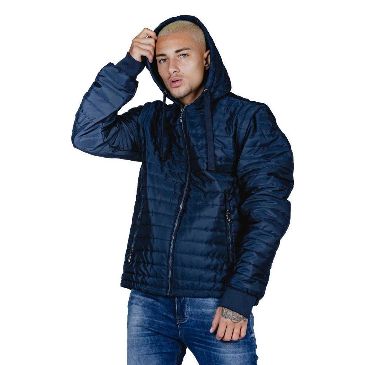 Jaqueta Puffer RockeSoda Masculina Manga Removível Capuz - Azul Escuro Menor preço em Jaqueta Puffer RockeSoda Masculina Manga Removível Capuz - Azul Escuro