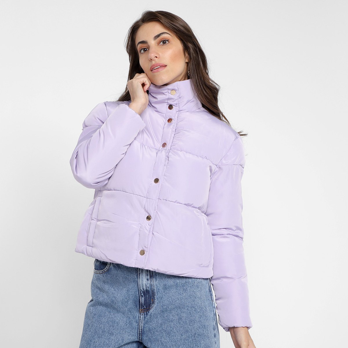 Jaqueta Puffer The Style Box Gola Alta Feminina - Lilás Menor preço em Jaqueta Puffer The Style Box Gola Alta Feminina - Lilás