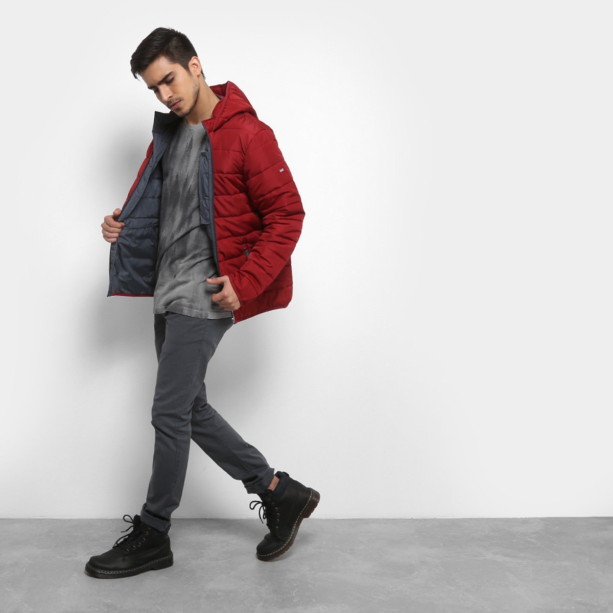 jaqueta puffer treebo básica capuz masculina
